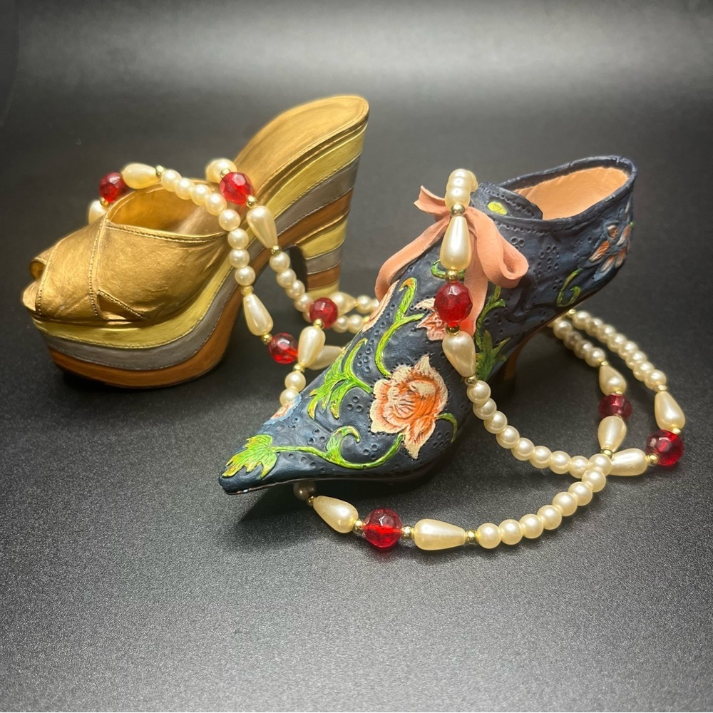 Raine Just The Right Shoe miniature lot gold mule floral shoe collectible decor - Picture 2 of 11